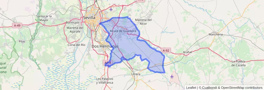 Mapa de ubicacion de Alcalá de Guadaíra.