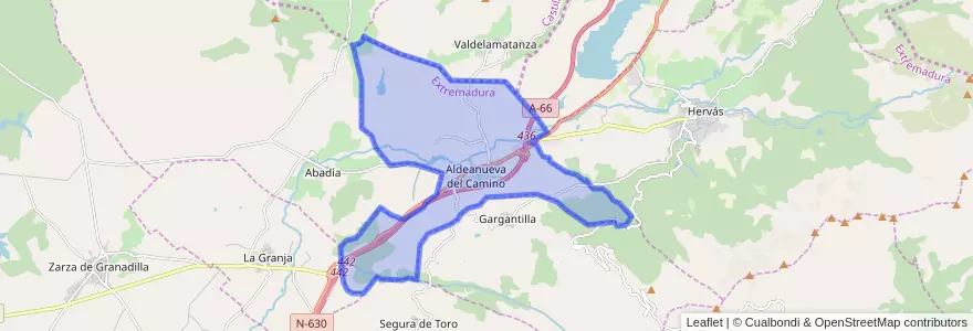 Mapa de ubicacion de Aldeanueva del Camino.