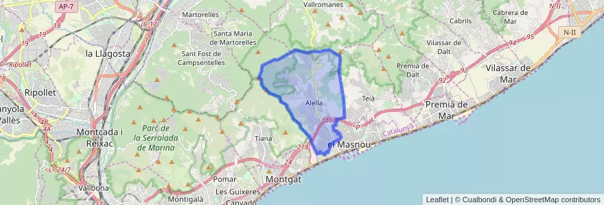 Mapa de ubicacion de Alella.