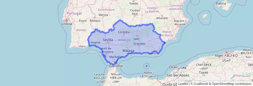 Mapa de ubicacion de Andalucía.