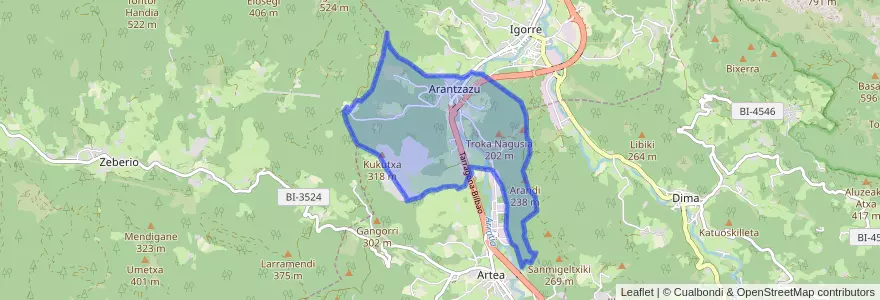 Mapa de ubicacion de Arantzazu.