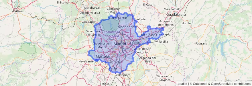 Mapa de ubicacion de Área metropolitana de Madrid y Corredor del Henares.