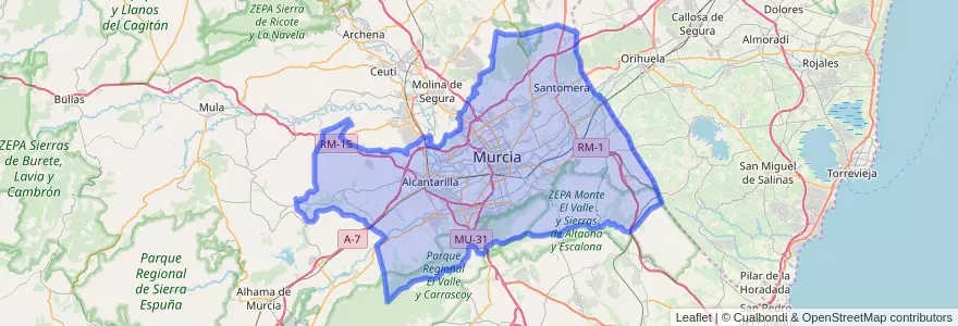 Mapa de ubicacion de Área Metropolitana de Murcia.