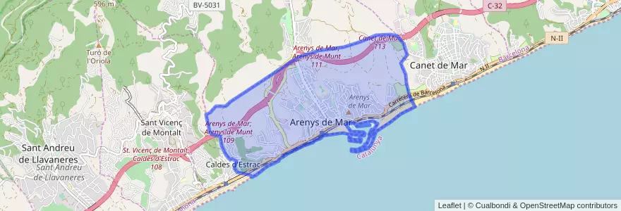 Mapa de ubicacion de Arenys de Mar.