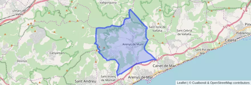 Mapa de ubicacion de Arenys de Munt.