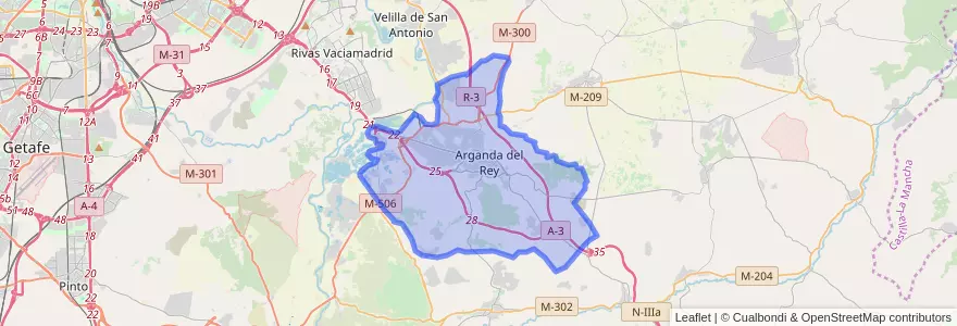 Mapa de ubicacion de Arganda del Rey.