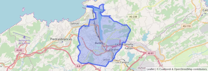 Mapa de ubicacion de Avilés.