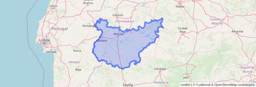 Mapa de ubicacion de Badajoz.