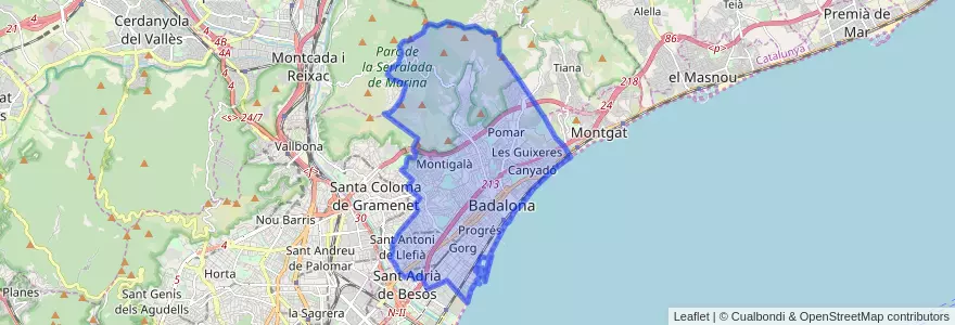 Mapa de ubicacion de Badalona.