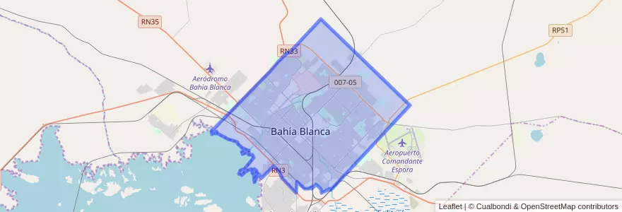 Mapa de ubicacion de Bahía Blanca.