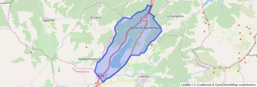Mapa de ubicacion de Baños de Montemayor.