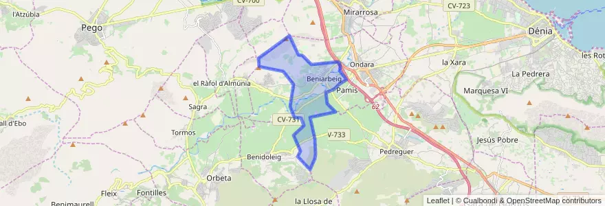 Mapa de ubicacion de Beniarbeig.