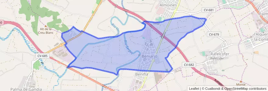 Mapa de ubicacion de Beniarjó.