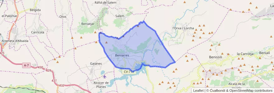 Mapa de ubicacion de Beniarrés.