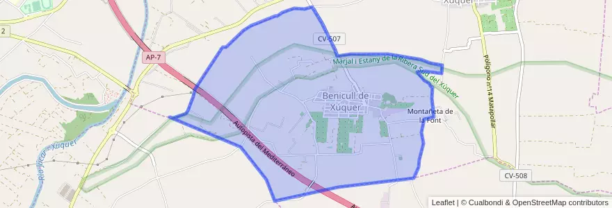 Mapa de ubicacion de Benicull de Xúquer.