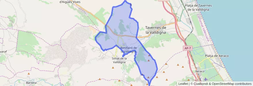 Mapa de ubicacion de Benifairó de la Valldigna.