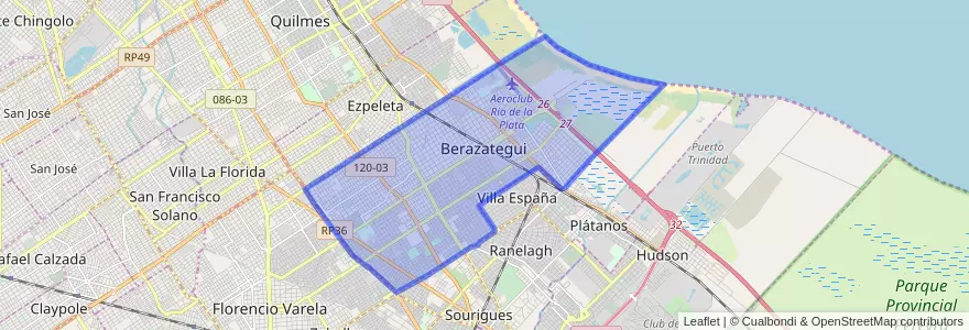 Mapa de ubicacion de Berazategui.