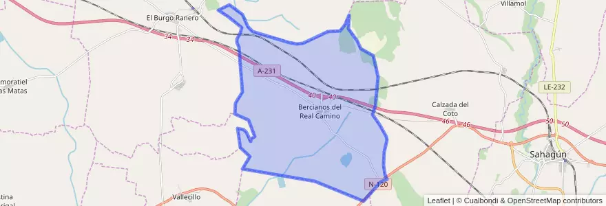 Mapa de ubicacion de Bercianos del Real Camino.