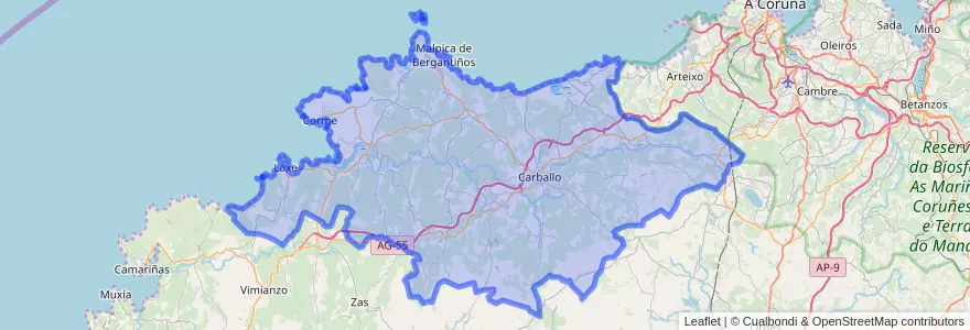 Mapa de ubicacion de Bergantiños.