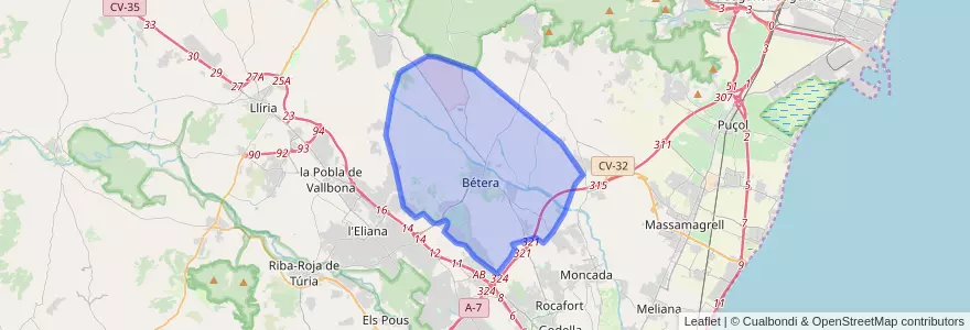 Mapa de ubicacion de Bétera.
