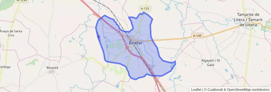 Mapa de ubicacion de Binéfar.