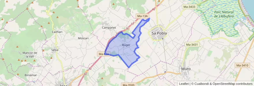 Mapa de ubicacion de Búger.