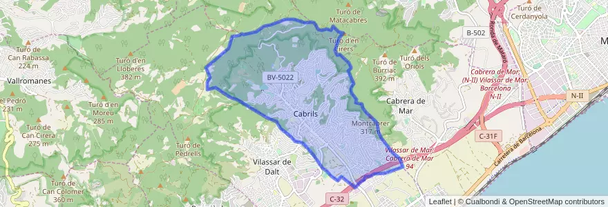 Mapa de ubicacion de Cabrils.