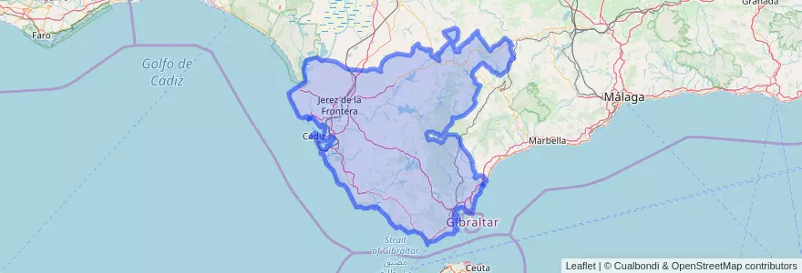 Mapa de ubicacion de Cádiz.