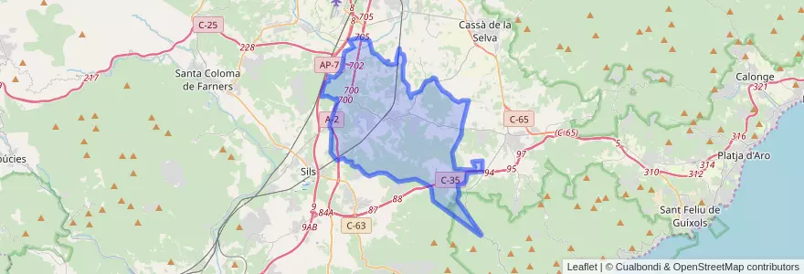 Mapa de ubicacion de Caldes de Malavella.