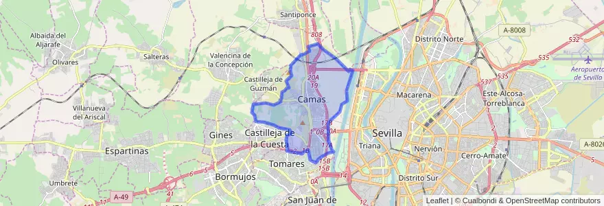 Mapa de ubicacion de Camas.