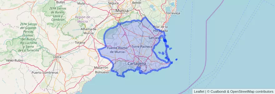 Mapa de ubicacion de Campo de Cartagena y Mar Menor.