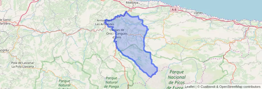 Mapa de ubicacion de Cangas de Onís.