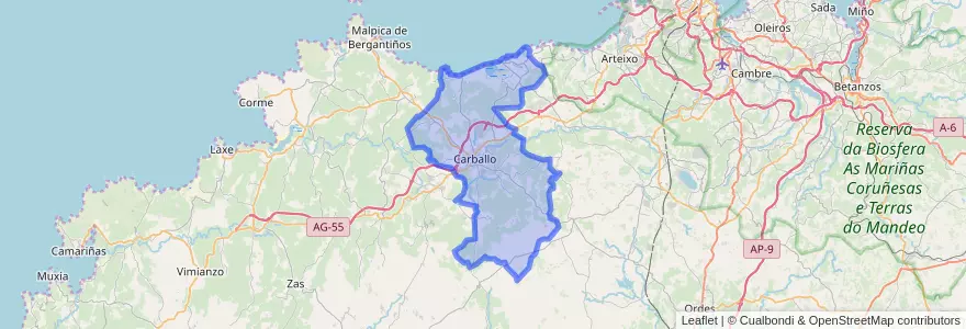 Mapa de ubicacion de Carballo.
