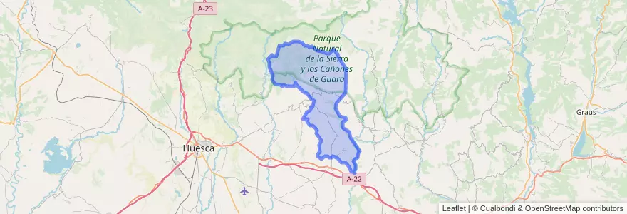 Mapa de ubicacion de Casbas de Huesca.