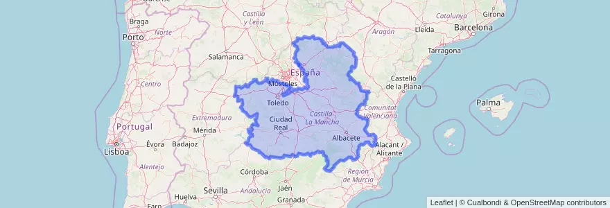 Mapa de ubicacion de Castilla-La Mancha.
