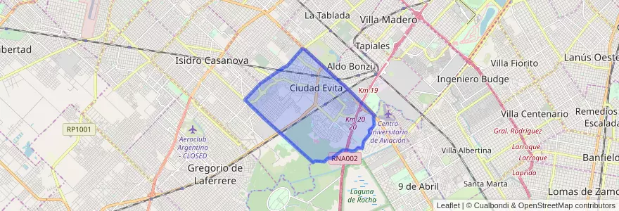 Mapa de ubicacion de Ciudad Evita.