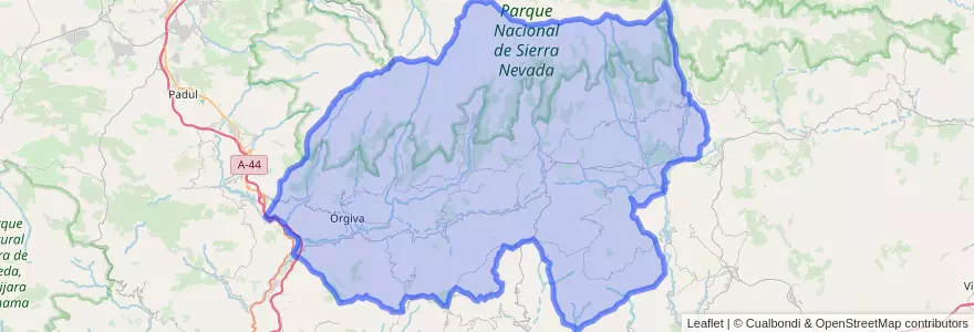 Mapa de ubicacion de Comarca de la Alpujarra Granadina.