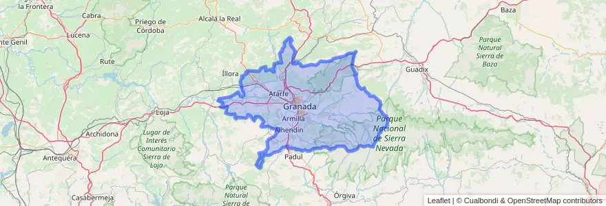 Mapa de ubicacion de Comarca de la Vega de Granada.