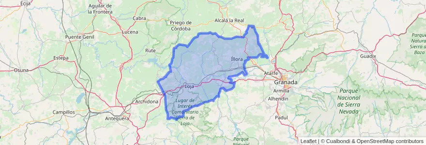 Mapa de ubicacion de Comarca de Loja.