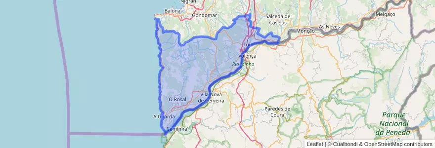 Mapa de ubicacion de O Baixo Miño.