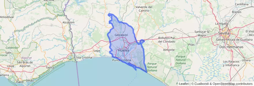 Mapa de ubicacion de Comarca Metropolitana de Huelva.