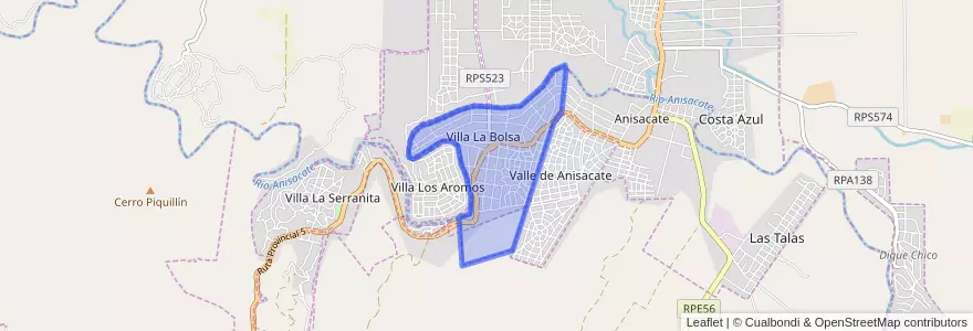 Mapa de ubicacion de Comuna de Villa La Bolsa.