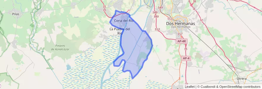 Mapa de ubicacion de Coria del Río.