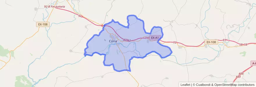 Mapa de ubicacion de Coria.