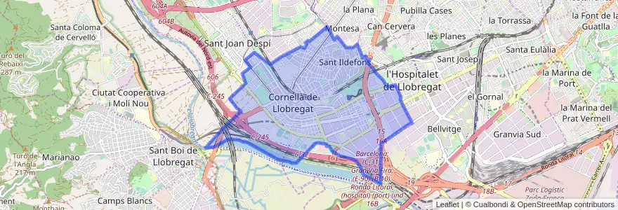 Mapa de ubicacion de Cornellà de Llobregat.