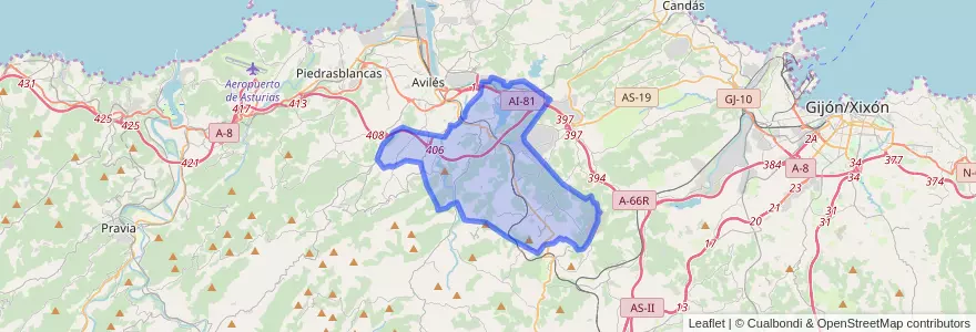 Mapa de ubicacion de Corvera de Asturias.