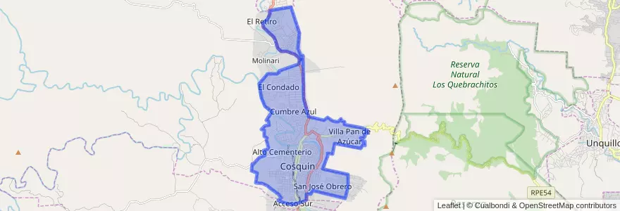 Mapa de ubicacion de Cosquín.