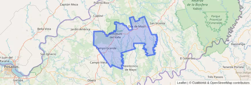 Mapa de ubicacion de Departamento Cainguás.