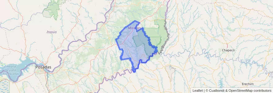 Mapa de ubicacion de Departamento Guaraní.