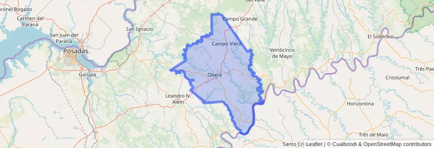 Mapa de ubicacion de Departamento Oberá.